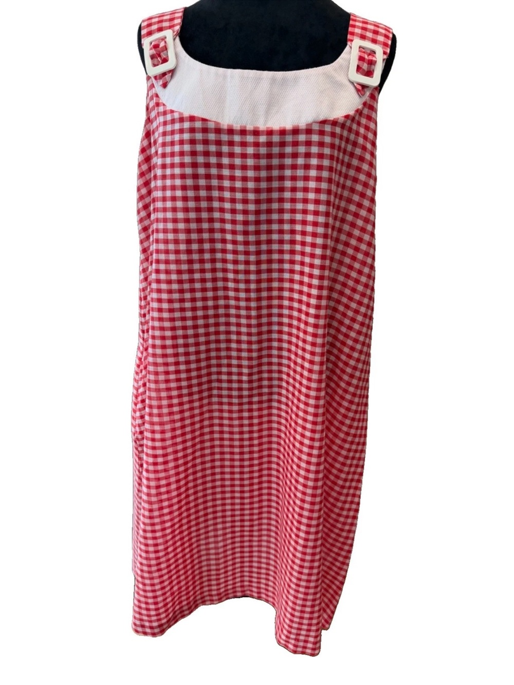 Vintage 1970s cotton‎ blend red white gingham check sundress daydress size 16/18